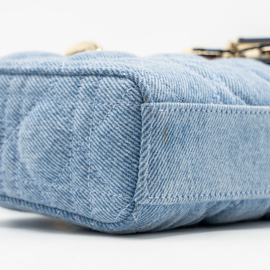 DIOR SMALL LADY D-JOY BAG MACROCANNAGE DENIM BLUE LGHW