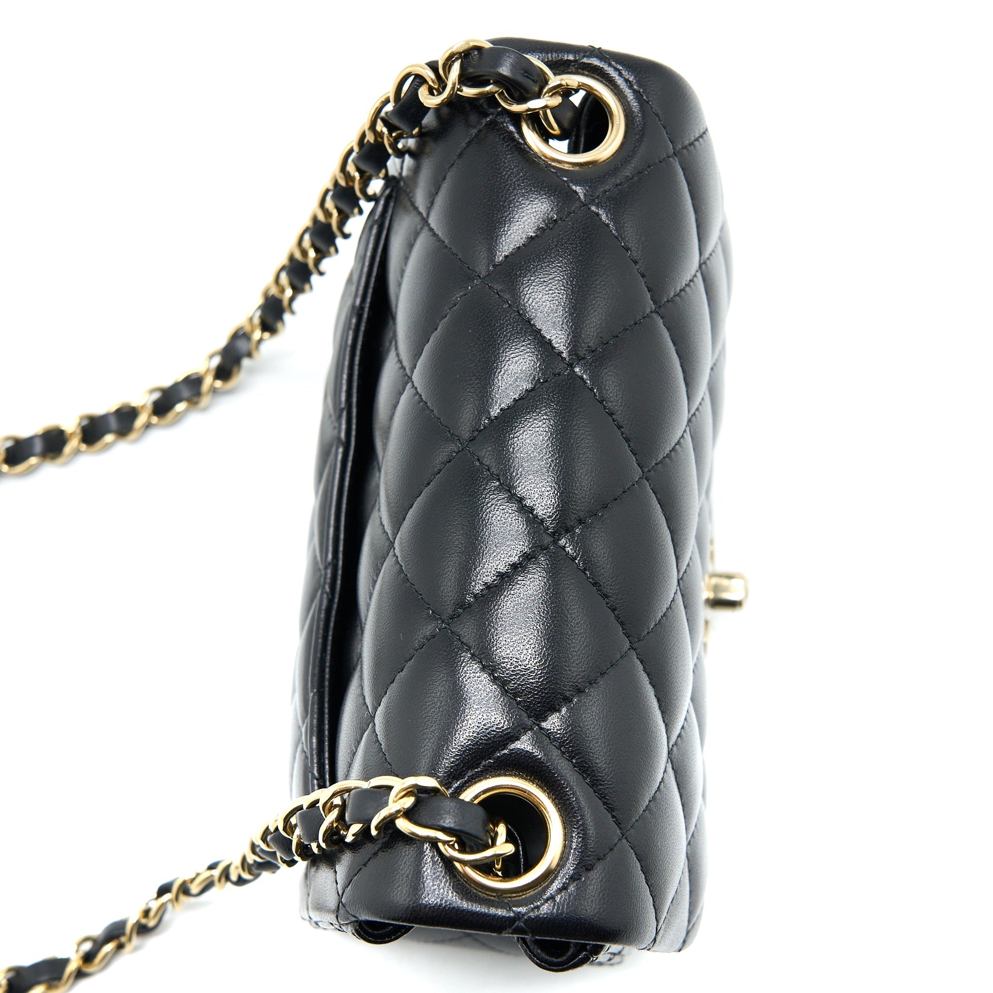CHANEL CLASSIC MINI SQUARE FLAP BAG LAMBSKIN BLACK LGHW (MICROCHIP)