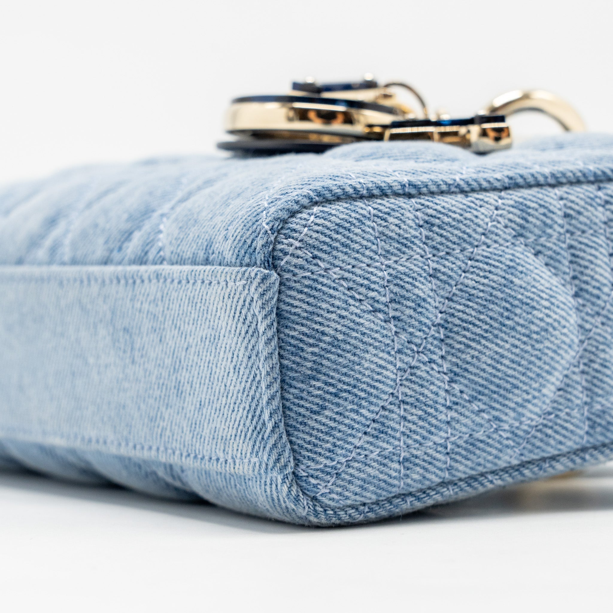 DIOR SMALL LADY D-JOY BAG MACROCANNAGE DENIM BLUE LGHW