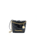 CHANEL MINI 22 BAG SHINY CALFSKIN BLACK BRUSHED GHW (MICROCHIP)