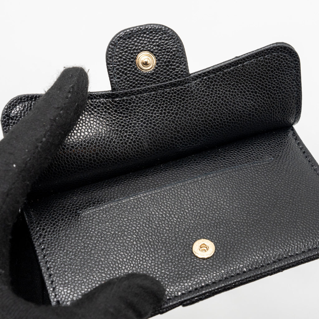 CHANEL FLAP WITH ZIP CARD HOLDER CAVIAR BLACK GHW (MICROCHIP)