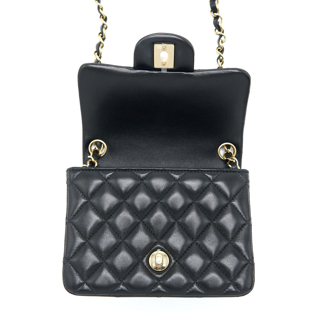 CHANEL CLASSIC MINI SQUARE FLAP BAG LAMBSKIN BLACK LGHW (MICROCHIP)