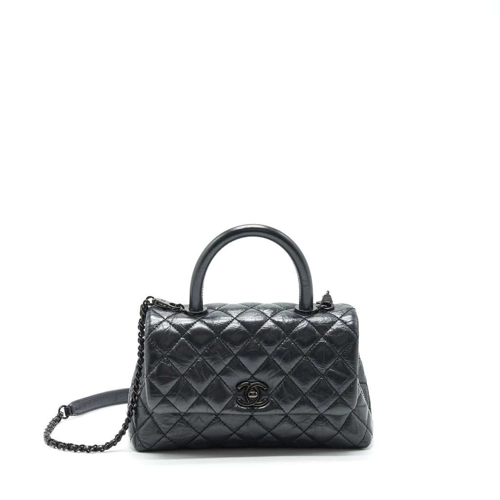 CHANEL SMALL COCO HANDLE AGED CALFSKIN SO BLACK WITH BLACK HARDWARE