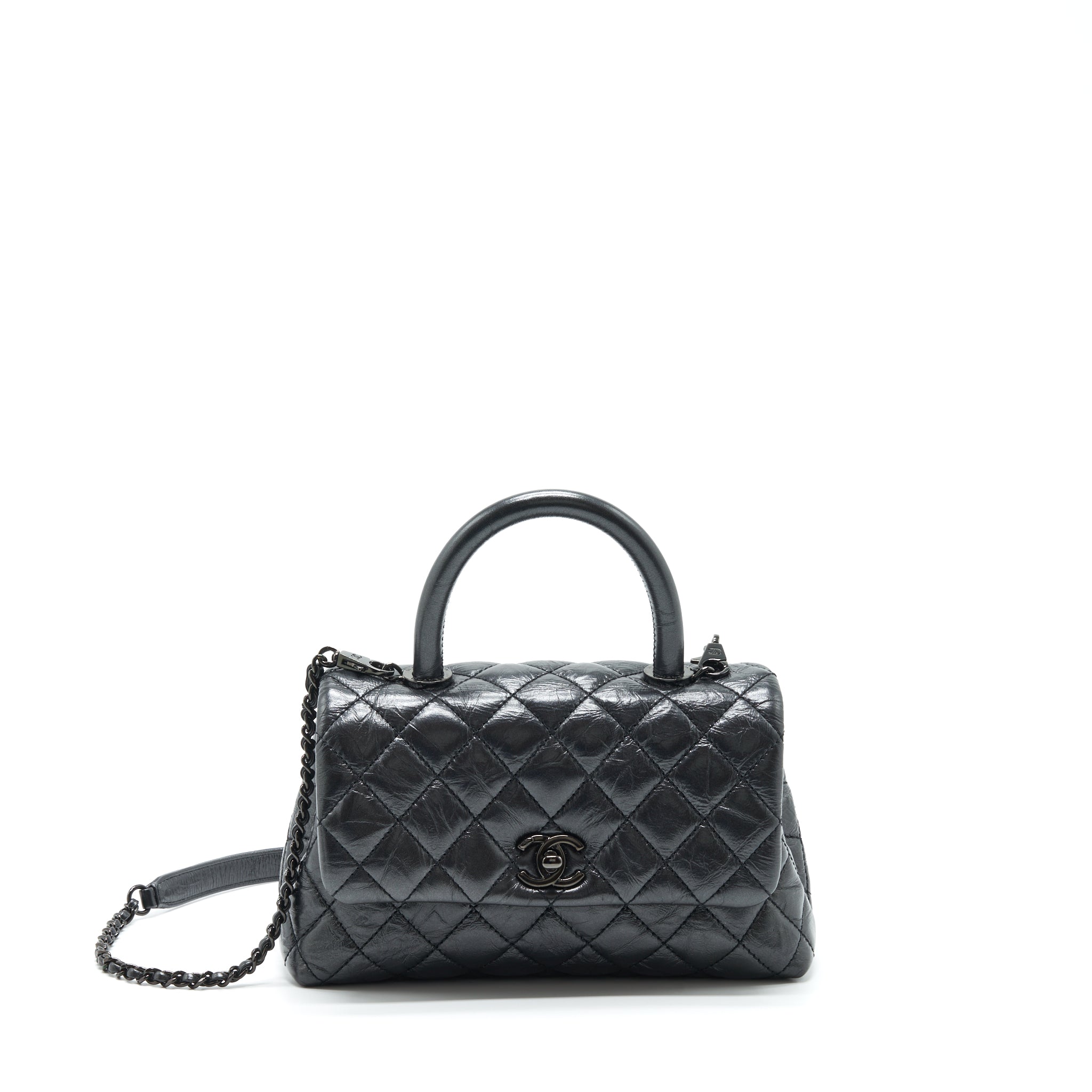 CHANEL SMALL COCO HANDLE AGED CALFSKIN SO BLACK WITH BLACK HARDWARE