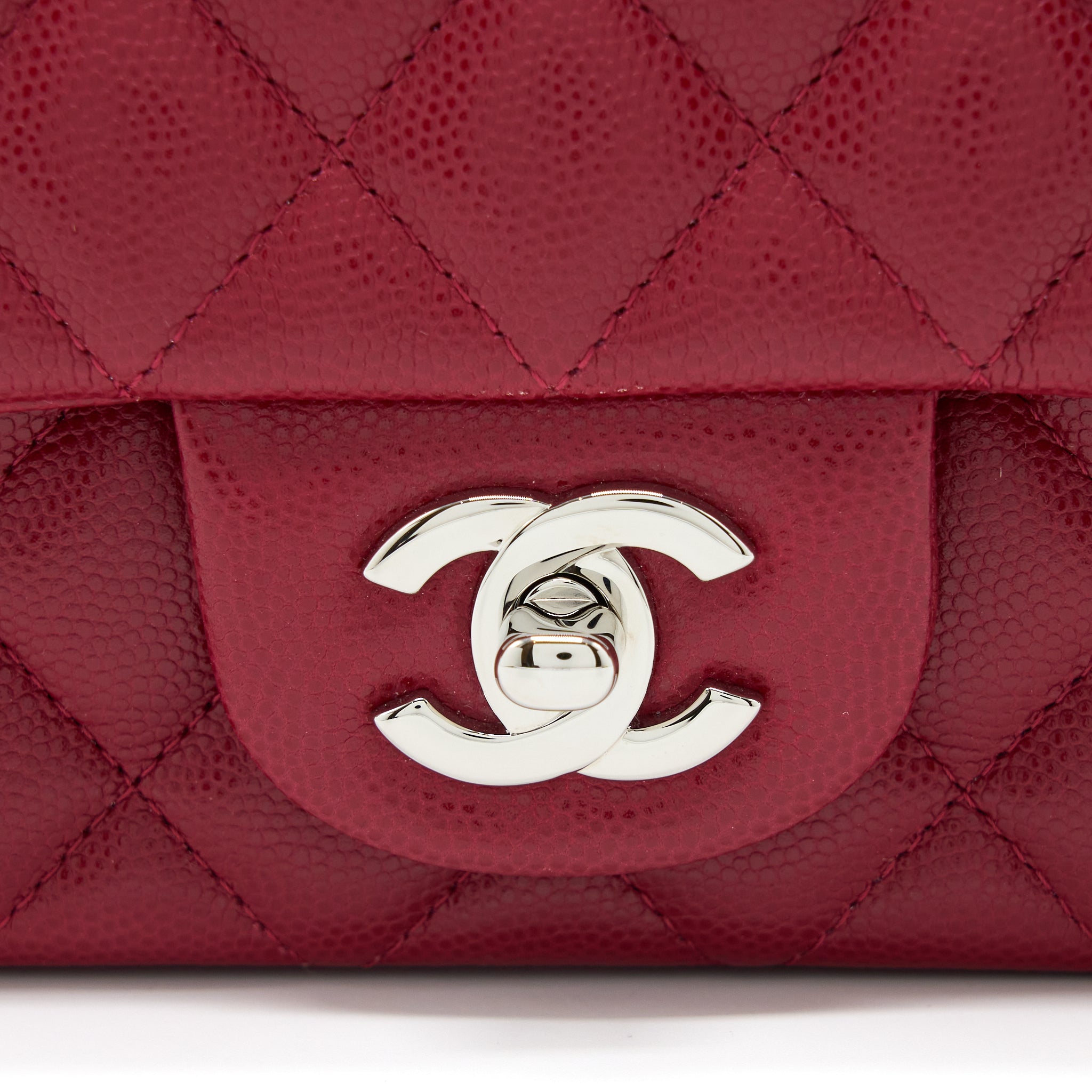 CHANEL 18B CLASSIC MINI RECTANGULAR FLAP BAG CAVIAR DARK PINK SHW