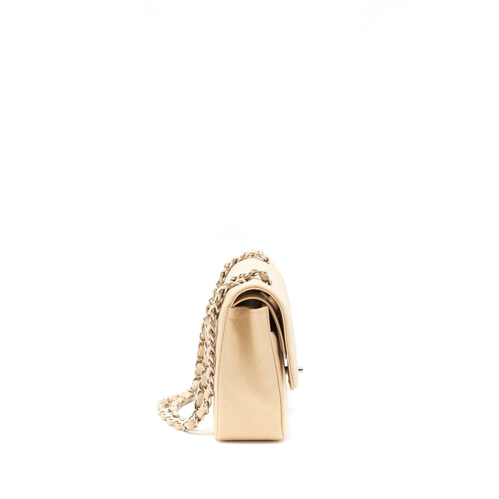 CHANEL MEDIUM CLASSIC DOUBLE FLAP BAG CAVIAR BEIGE SHW