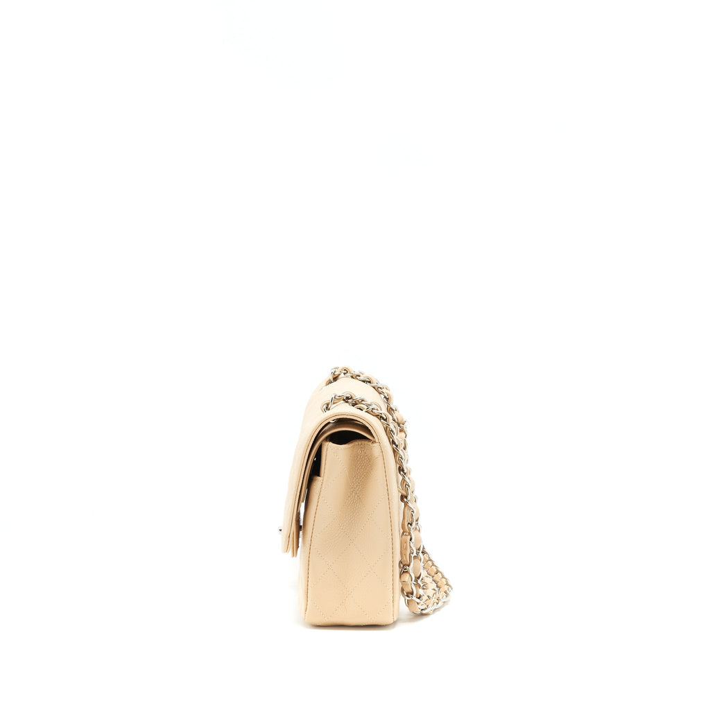 CHANEL MEDIUM CLASSIC DOUBLE FLAP BAG CAVIAR BEIGE SHW