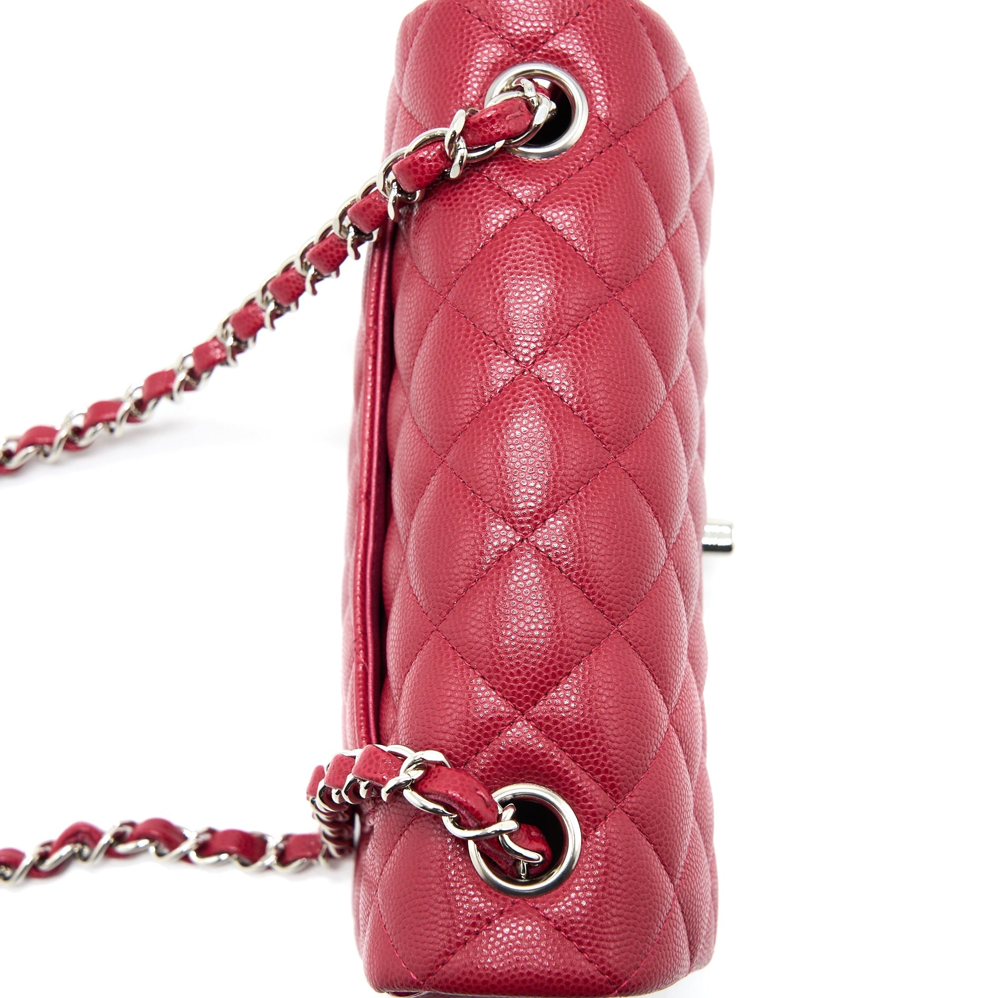 CHANEL 18B CLASSIC MINI RECTANGULAR FLAP BAG CAVIAR DARK PINK SHW