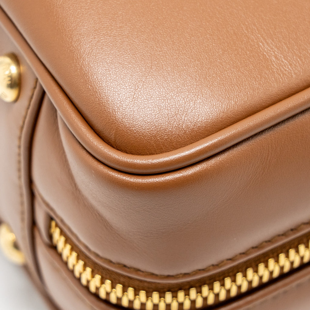 MIU MIU COGNAC ARCADIE LEATHER BAG BROWN GHW