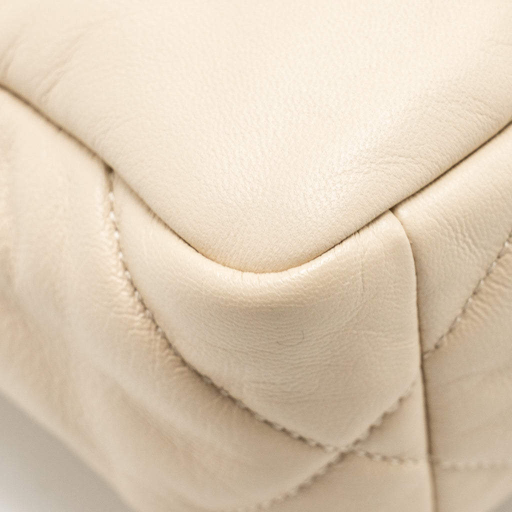 CHANEL SMALL 19 BAG SHINY GOATSKIN LIGHT BEIGE MULTICOLOUR HARDWARE