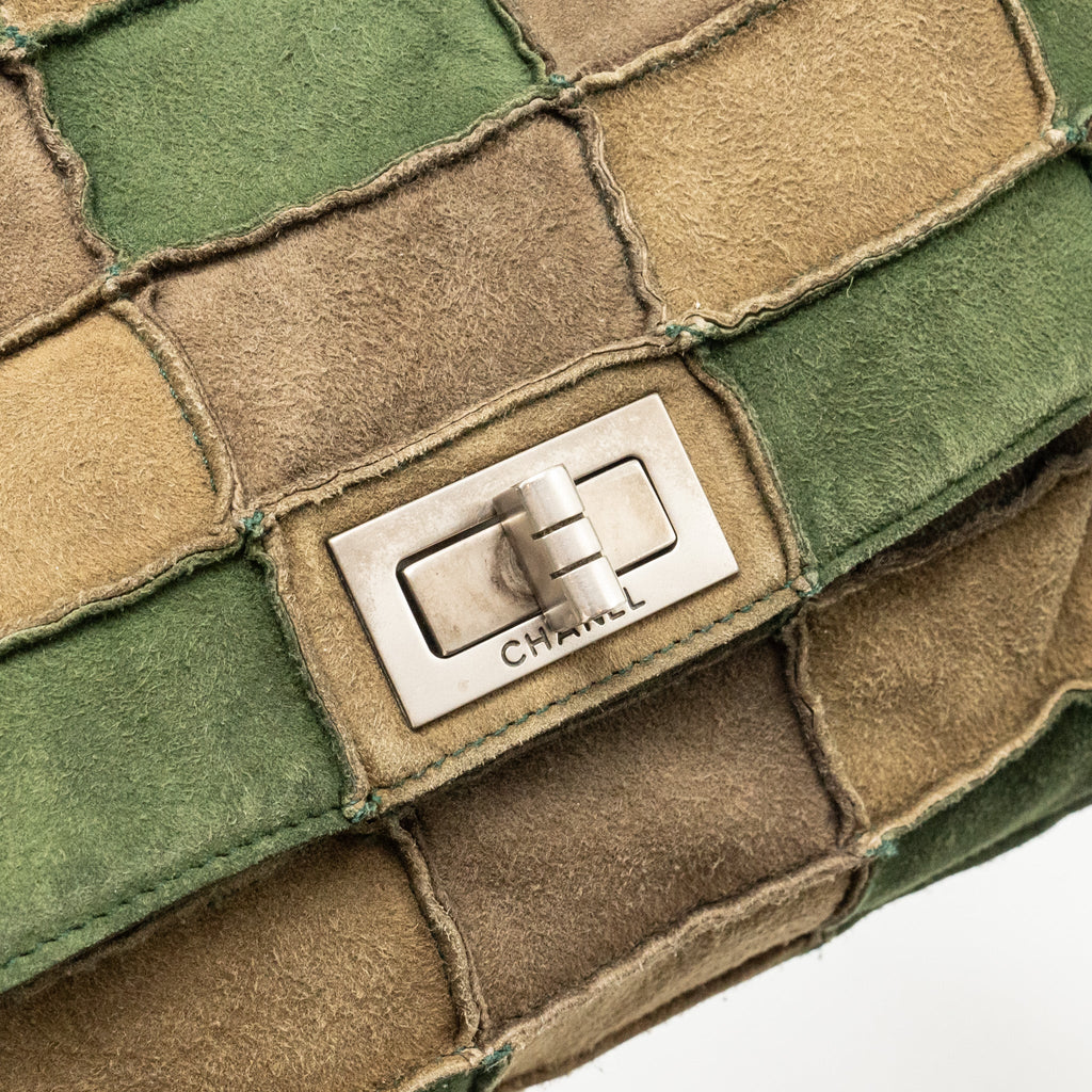 CHANEL 2.55 PATCHWORK SINGLE FLAP BAG SUEDE DARK GREEN SHW