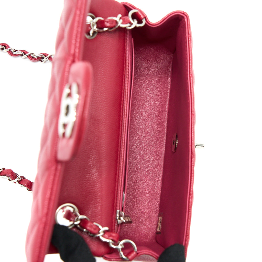 CHANEL 18B CLASSIC MINI RECTANGULAR FLAP BAG CAVIAR DARK PINK SHW