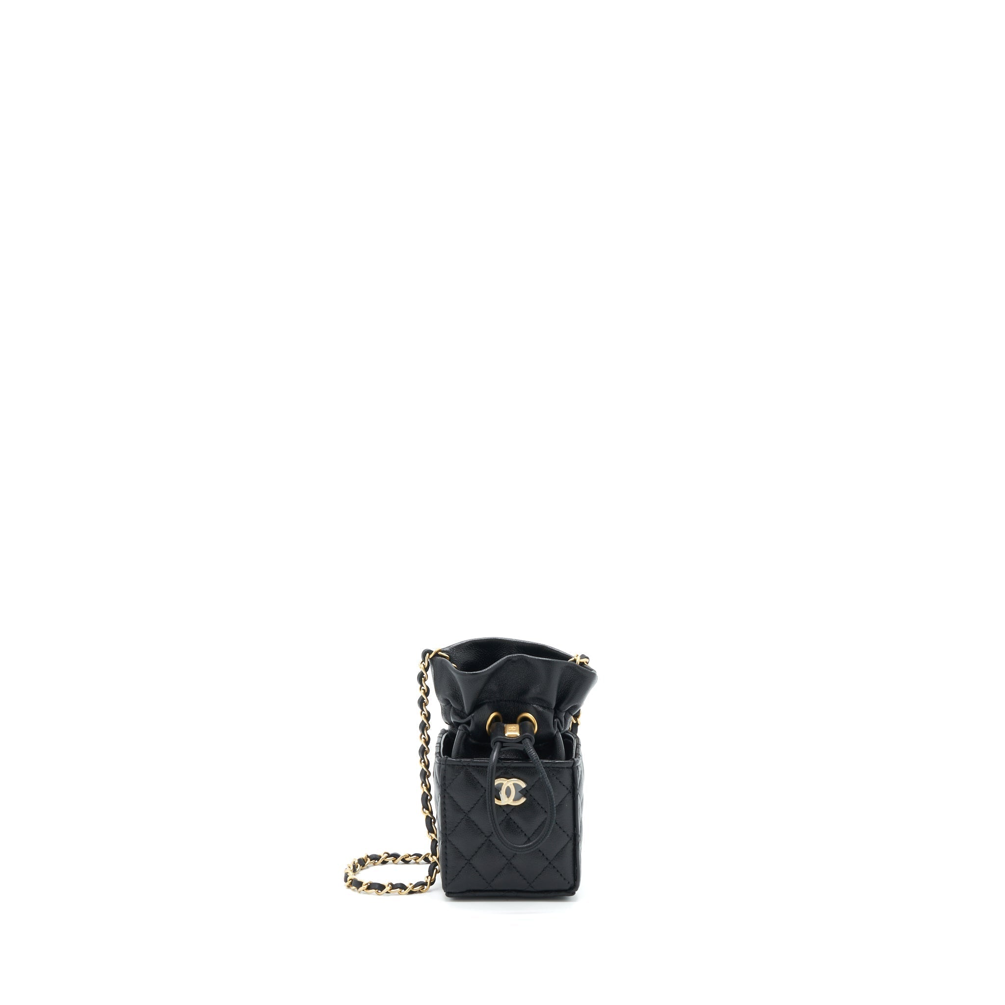 CHANEL MINI VANITY POUCH WITH CHAIN LAMBSKIN BLACK GHW