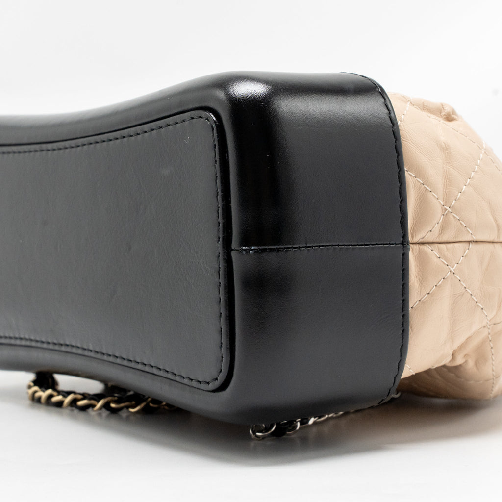 CHANEL SMALL GABRIELLE BACKPACK AGED CALFSKIN BEIGE/ BLACK MULTICOLOUR HARDWARE