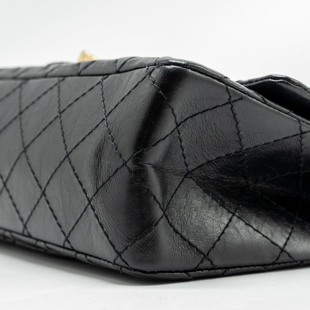 CHANEL SMALL 2.55 225 REISSUE FLAP BAG AGED CALFSKIN BLACK GHW