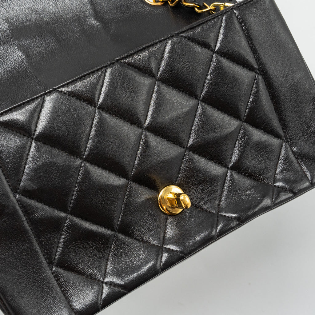 CHANEL VINTAGE SMALL DIANA FLAP BAG LAMBSKIN BLACK GHW