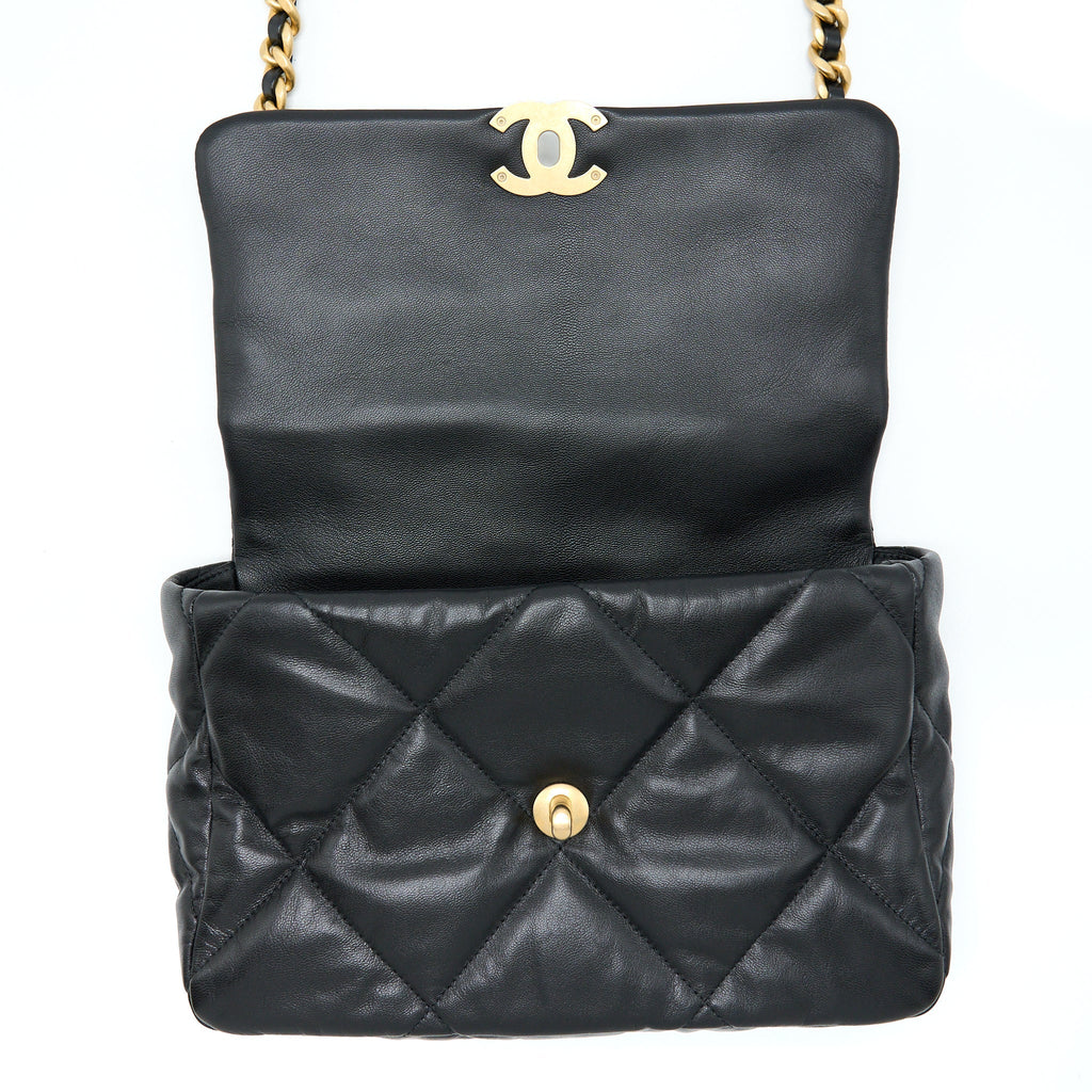 CHANEL MEDIUM 19 BAG GOATSKIN BLACK WITH MULTICOLOUR HARDWARE