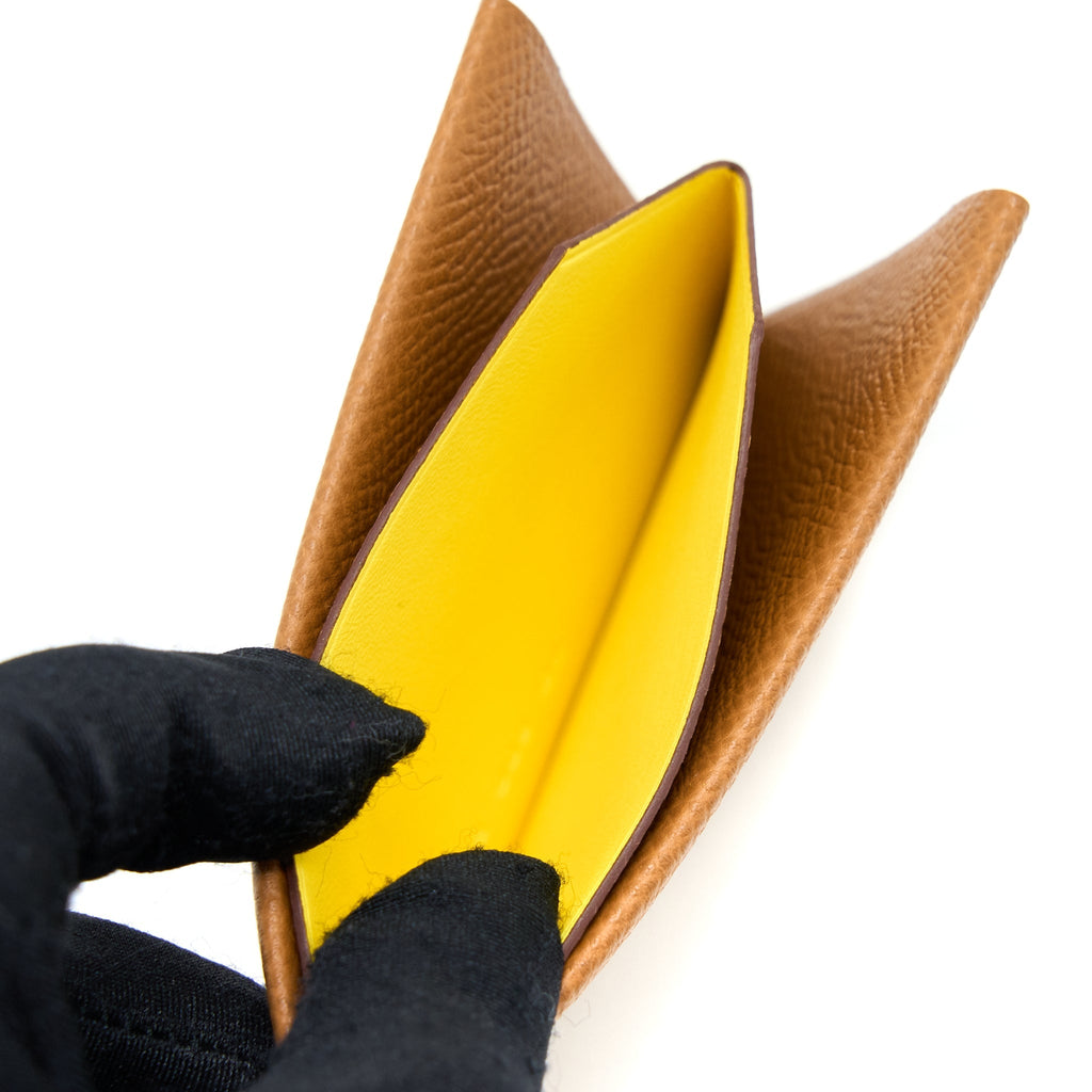 HERMES H SELLIER CARD HOLDER EPSOM GOLD/JAUNE CITRON