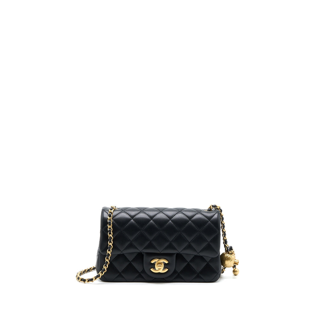 CHANEL 23C PEARL CRUSH MINI RECTANGULAR FLAP BAG LAMBSKIN BLACK BRUSHED GHW (MICROCHIP)