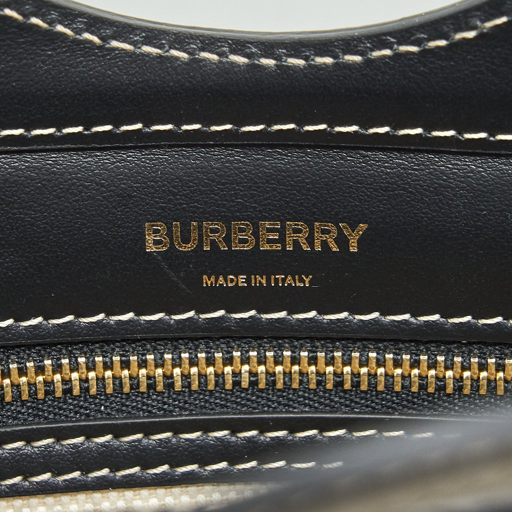 BURBERRY MINI TWO-TONE CANVAS/LEATHER POCKET BAG