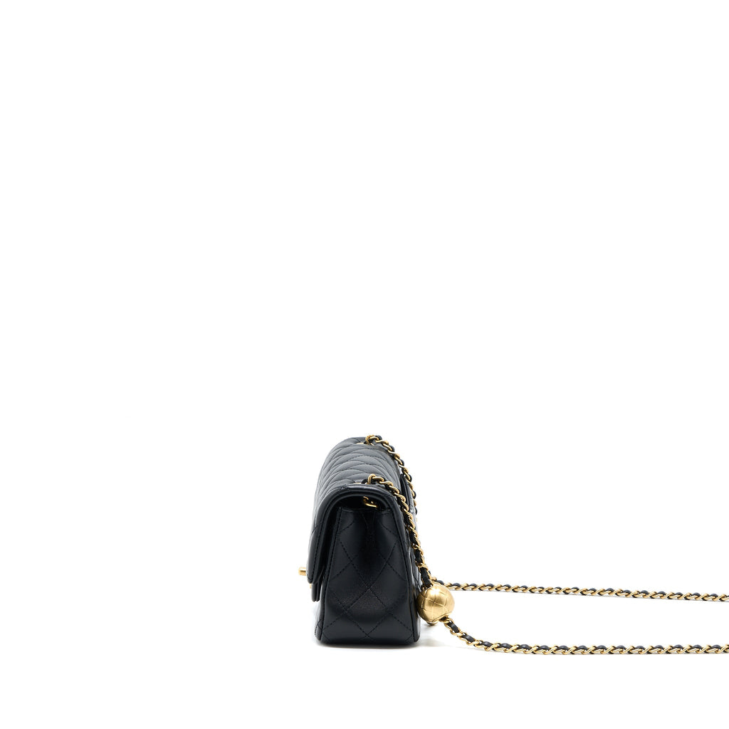 CHANEL 23C PEARL CRUSH MINI RECTANGULAR FLAP BAG LAMBSKIN BLACK BRUSHED GHW (MICROCHIP)