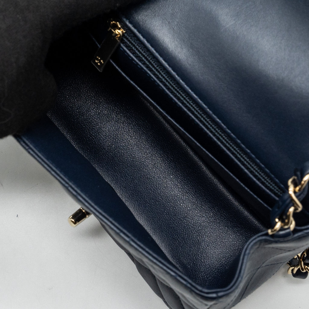 CHANEL CLASSIC MINI SQUARE FLAP BAG LAMBSKIN DARK BLUE LGHW