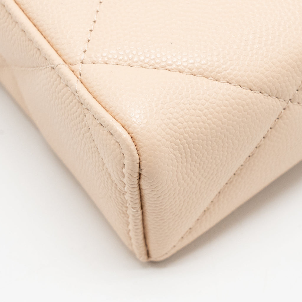 CHANEL 25K CC TOP HANDLE VANITY WITH CHAIN CAVIAR BEIGE LGHW (MICROCHIP)