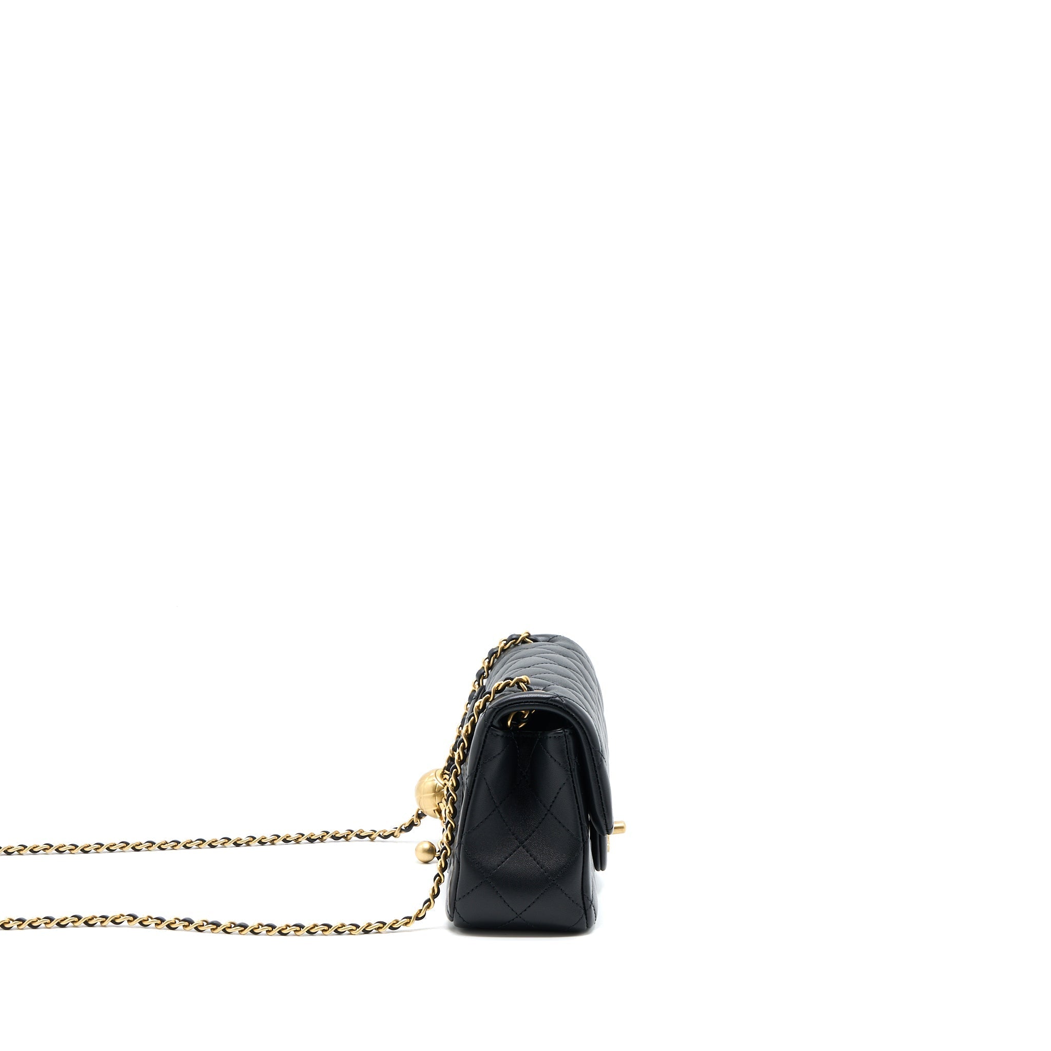 CHANEL 23C PEARL CRUSH MINI RECTANGULAR FLAP BAG LAMBSKIN BLACK BRUSHED GHW (MICROCHIP)