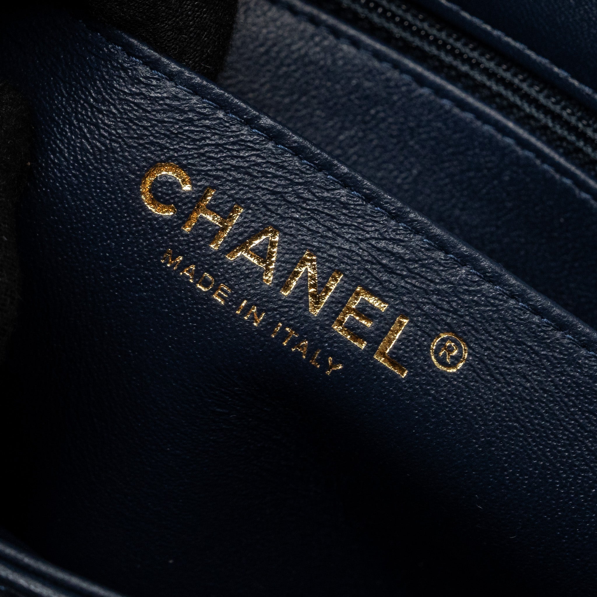 CHANEL CLASSIC MINI SQUARE FLAP BAG LAMBSKIN DARK BLUE LGHW