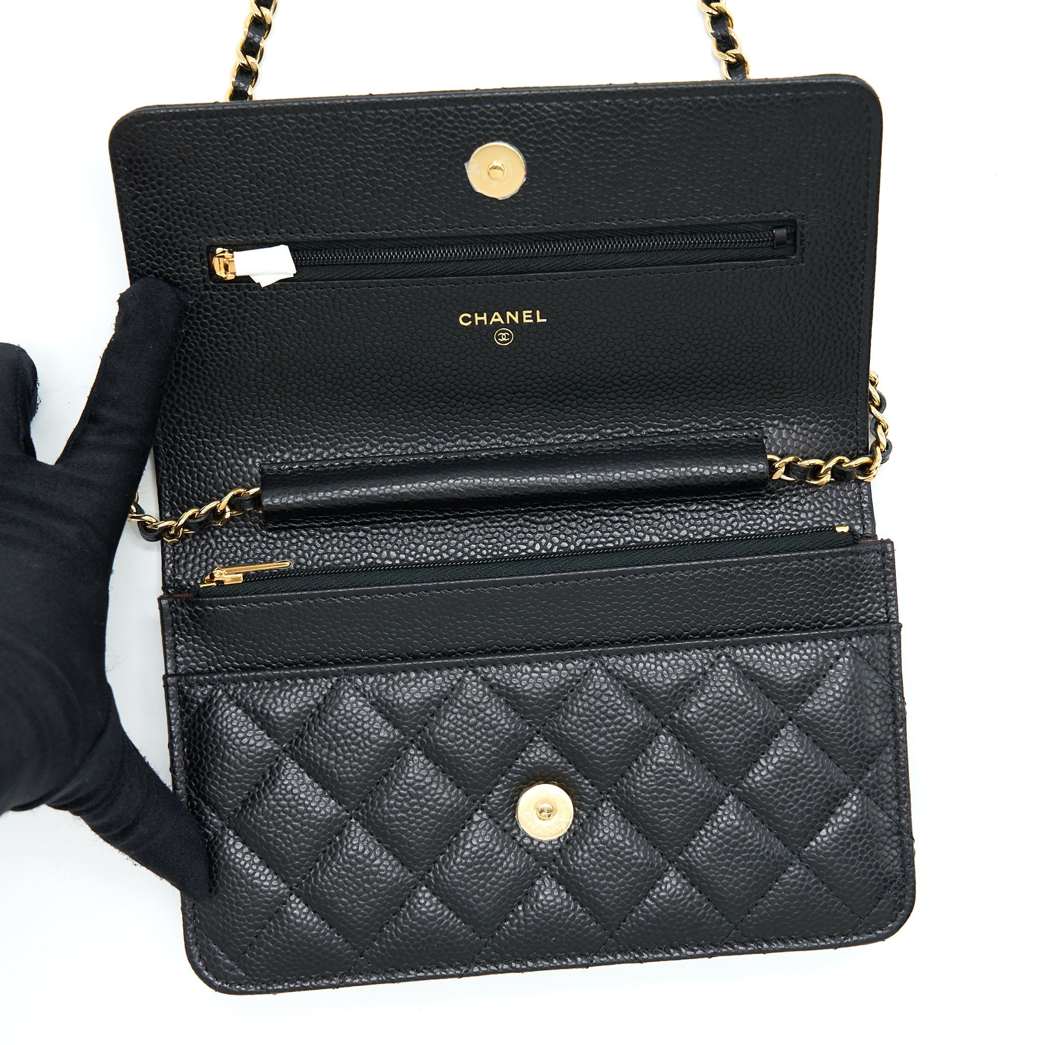 CHANEL CLASSIC WALLET ON CHAIN CAVIAR BLACK GHW (MICROCHIP)