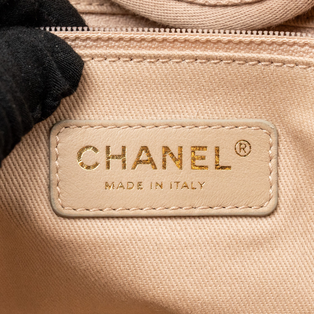 CHANEL LARGE DEAUVILLE TOTE SHOPPING BAG CANVAS/CALFSKIN LIGHT PINK LGHW
