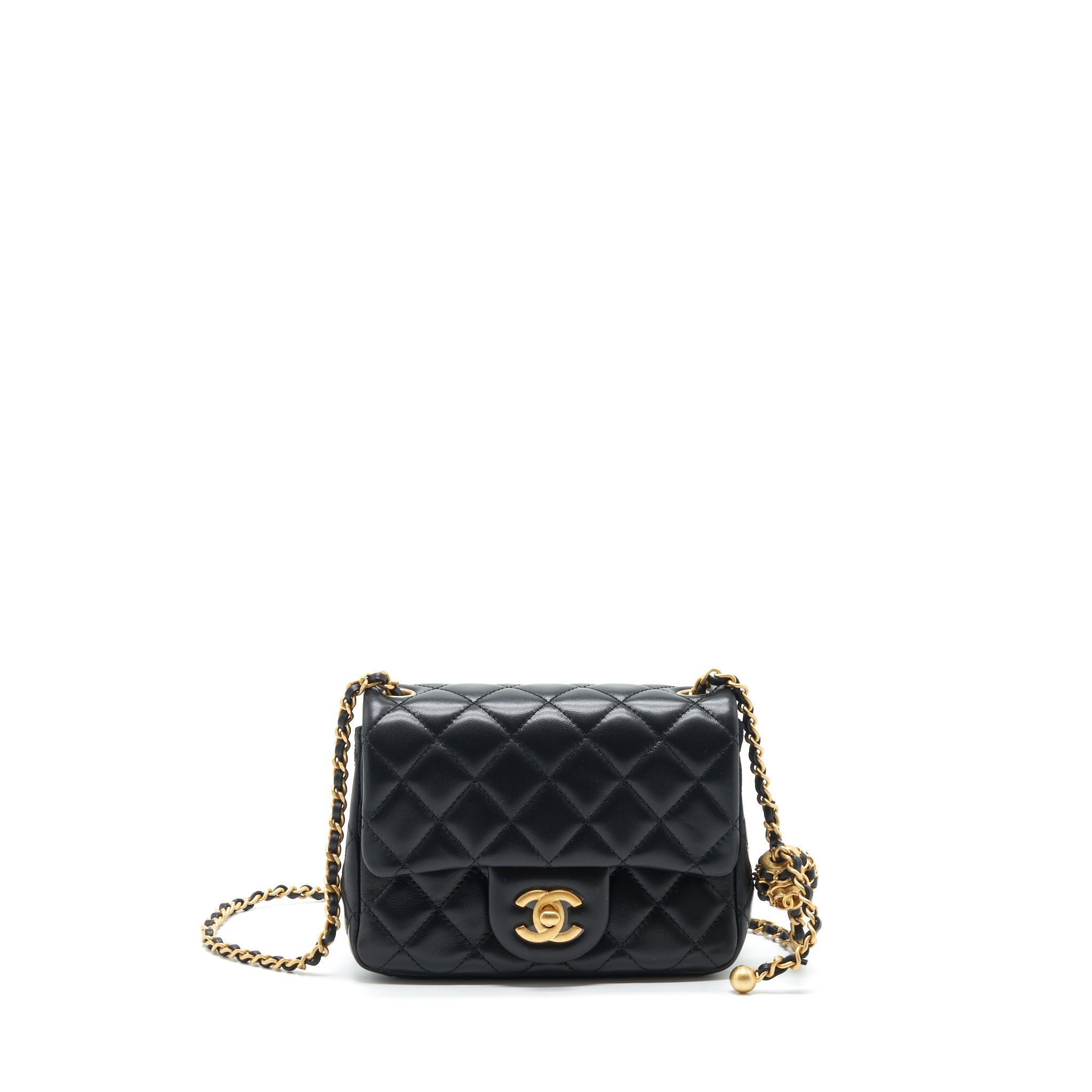 CHANEL 22S PEARL CRUSH MINI SQUARE FLAP BAG LAMBSKIN BLACK GHW (MICROCHIP)