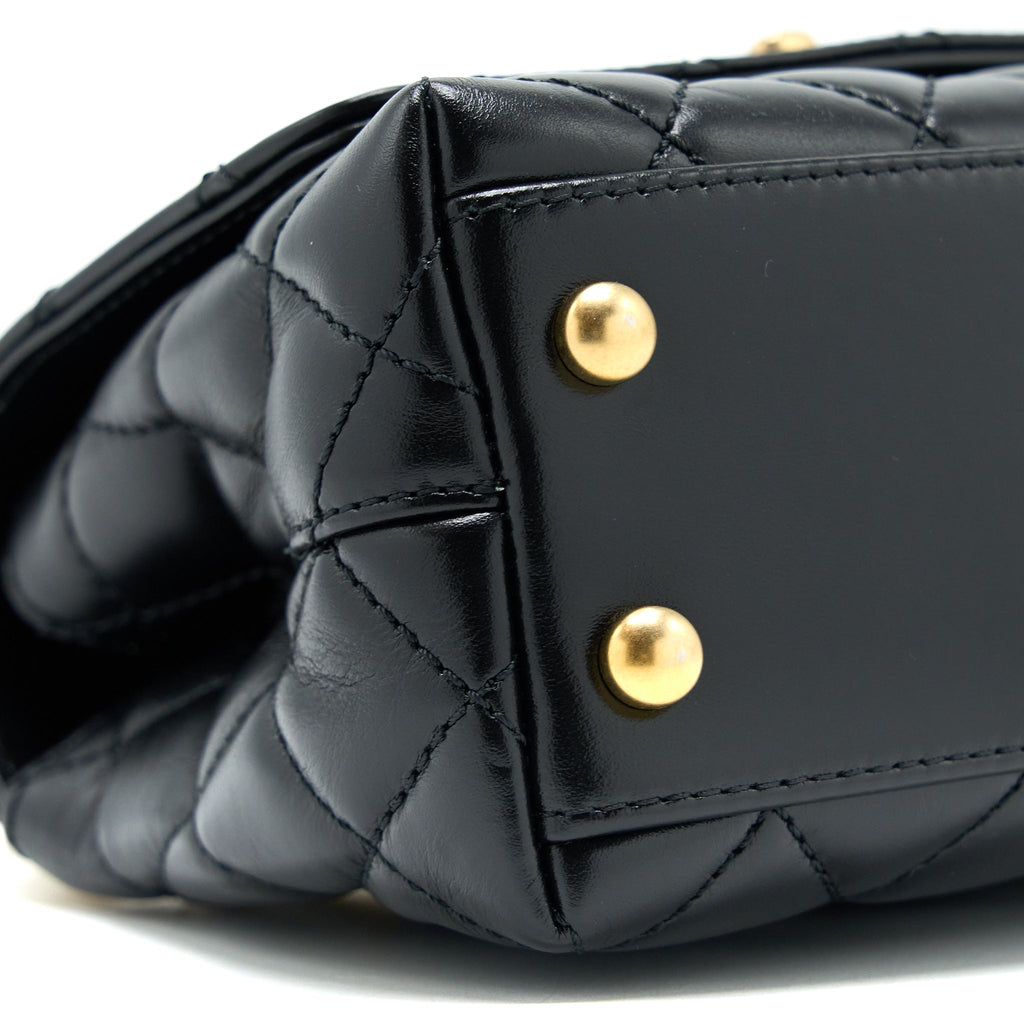 CHANEL 22A MINI COCO HANDLE WITH DETAILED LETTER HANDLE CALFSKIN BLACK BRUSHED GHW (MICROCHIP)