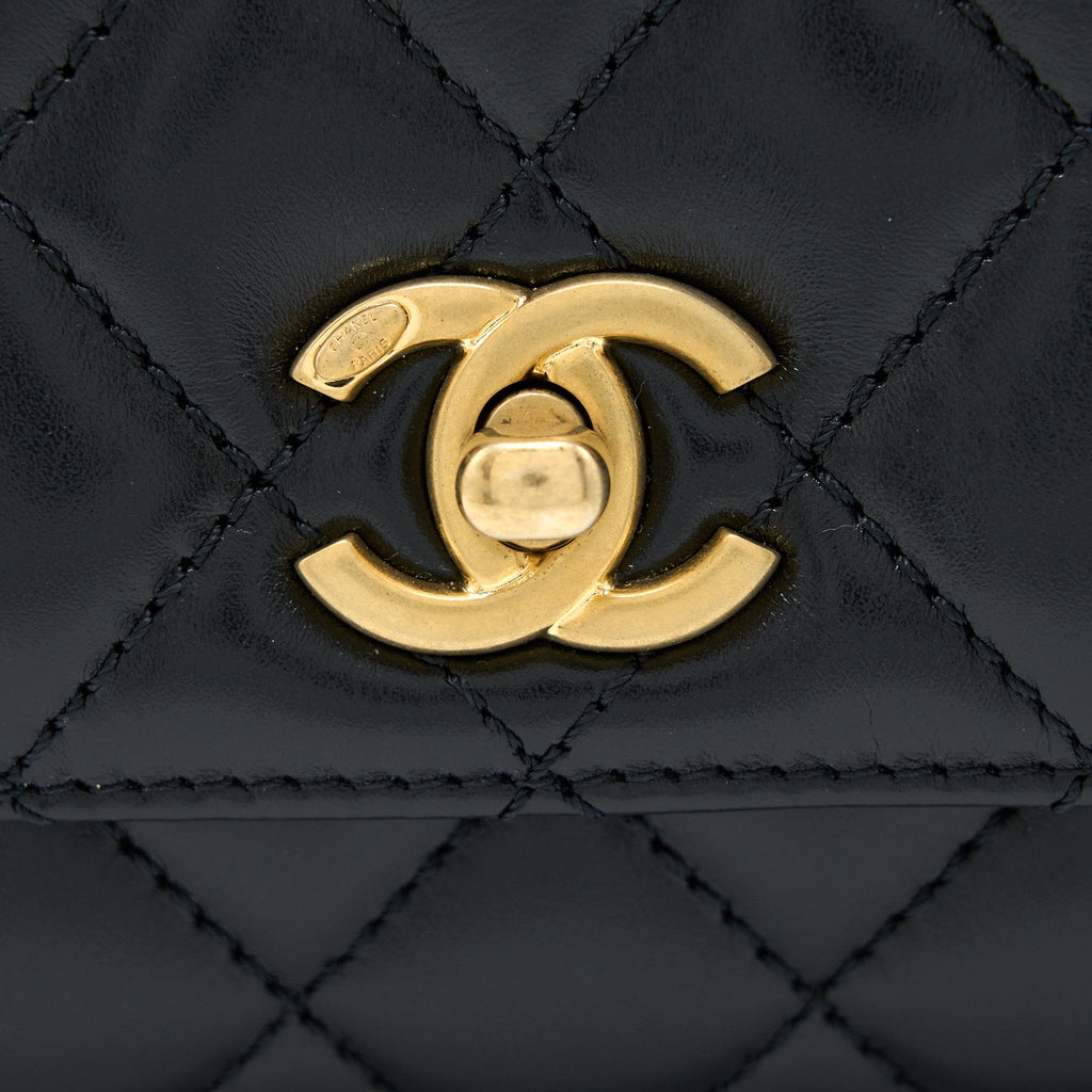 CHANEL 22A MINI COCO HANDLE WITH DETAILED LETTER HANDLE CALFSKIN BLACK BRUSHED GHW (MICROCHIP)