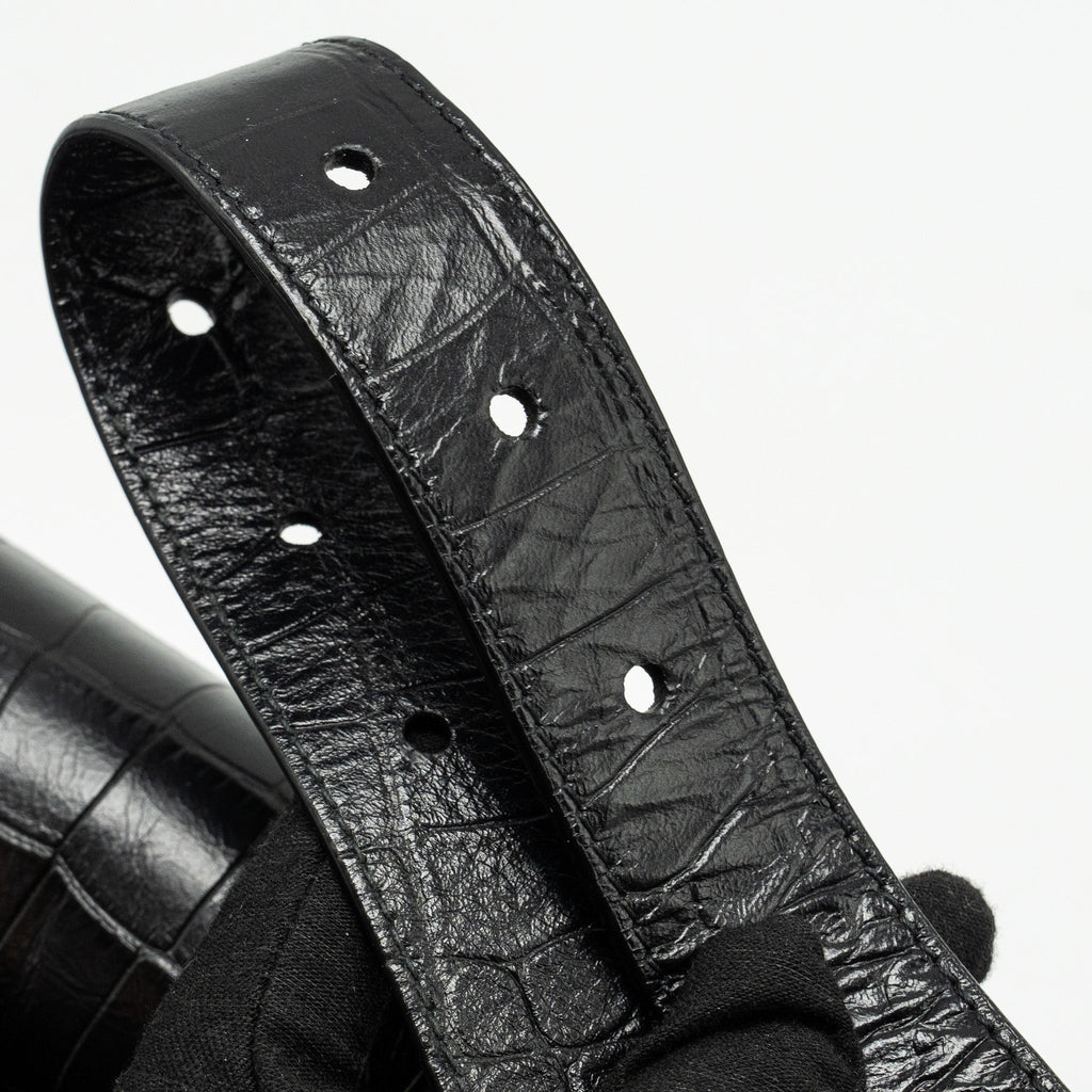 BALENCIAGA LIMITED EDITION DOWNTOWN SMALL SHOULDER BAG CROC-EMBOSSED CALFSKIN BLACK WITH BLACK HARDWARE