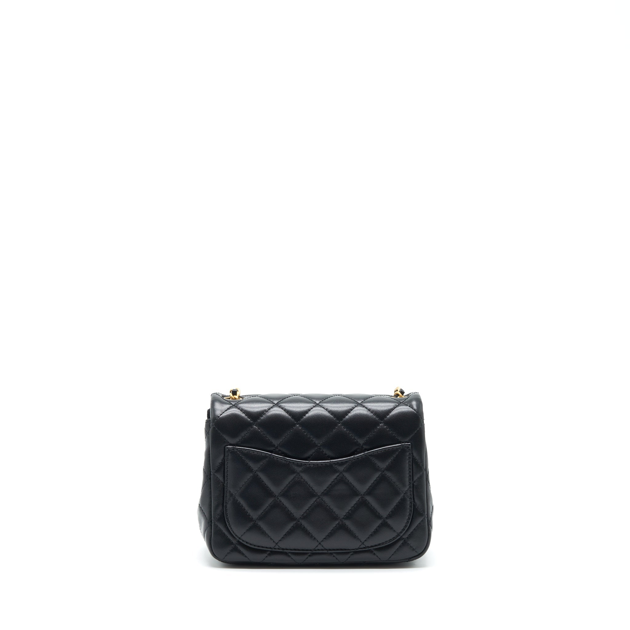 CHANEL 22S PEARL CRUSH MINI SQUARE FLAP BAG LAMBSKIN BLACK GHW (MICROCHIP)