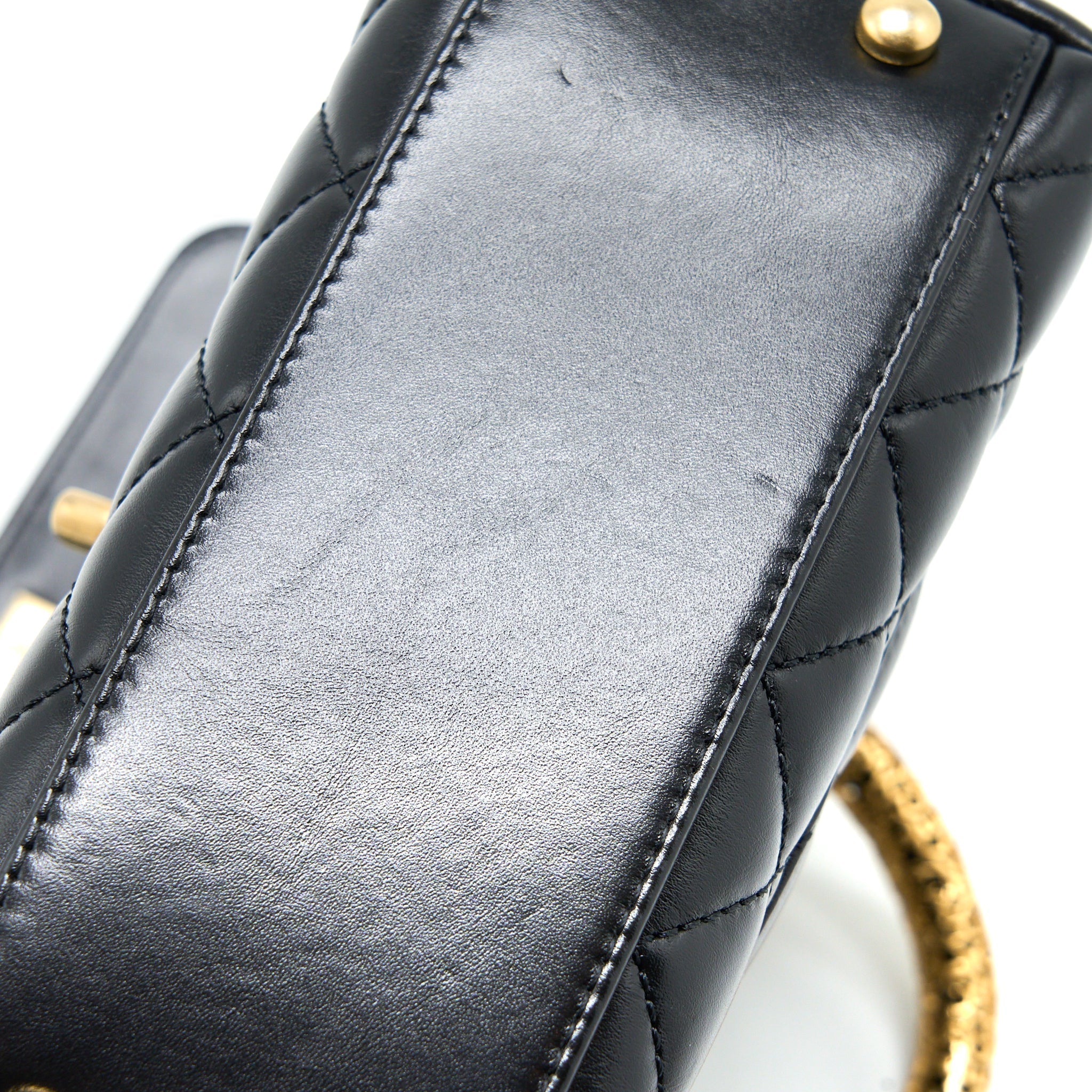 CHANEL 22A MINI COCO HANDLE WITH DETAILED LETTER HANDLE CALFSKIN BLACK BRUSHED GHW (MICROCHIP)