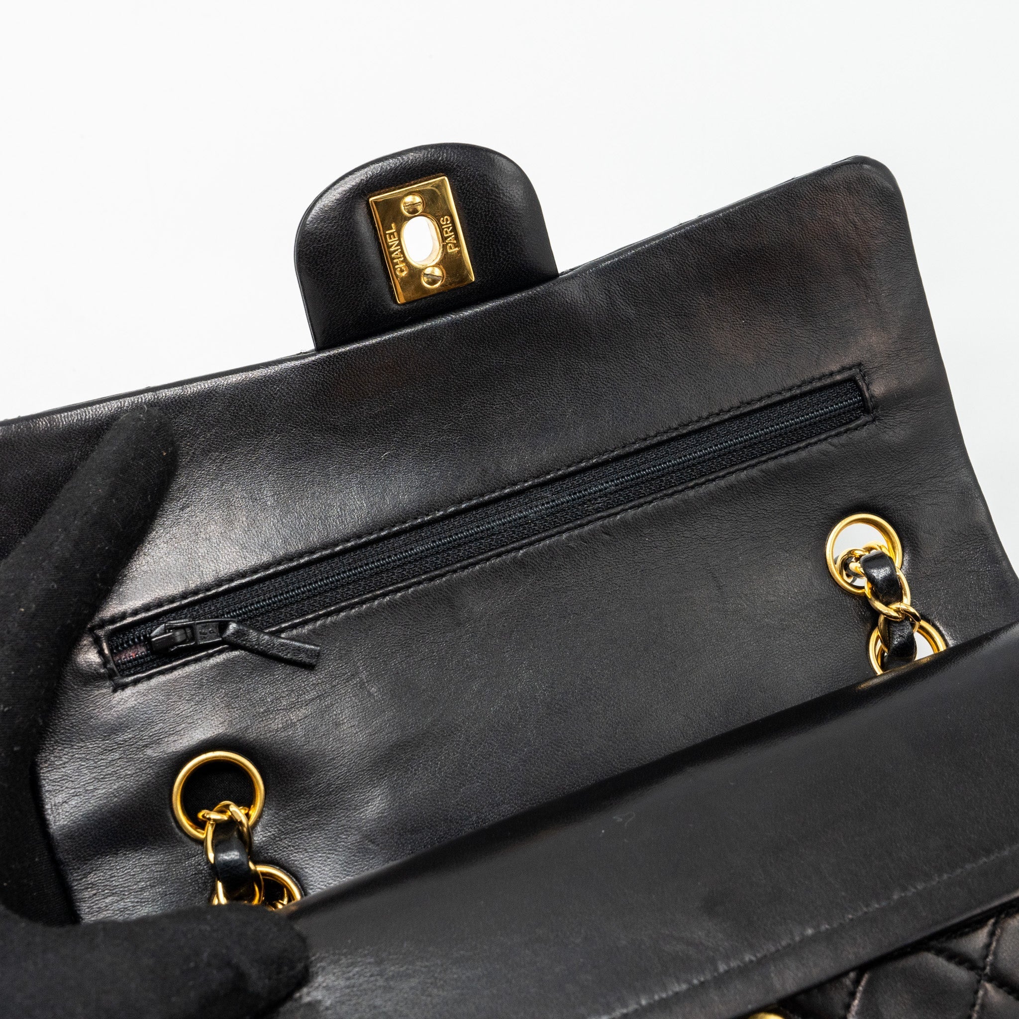 CHANEL VINTAGE SMALL CLASSIC DOUBLE FLAP BAG LAMBSKIN BLACK GHW