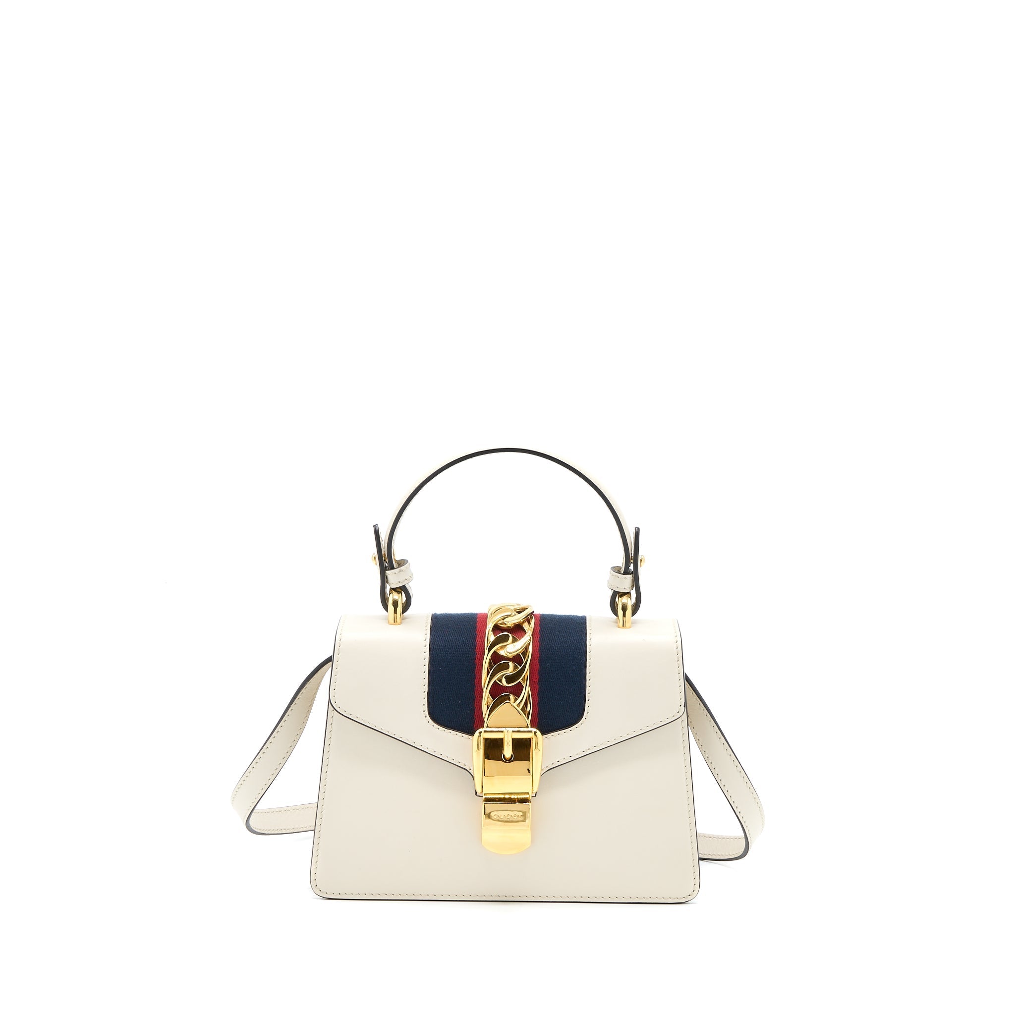GUCCI MINI SYLVIA TOP HANDLE BAG WHITE GHW
