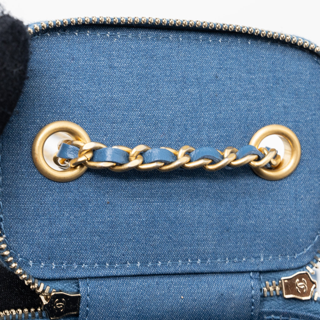 CHANEL PEARL CRUSH MINI VANITY WITH CHAIN DENIM BLUE GHW