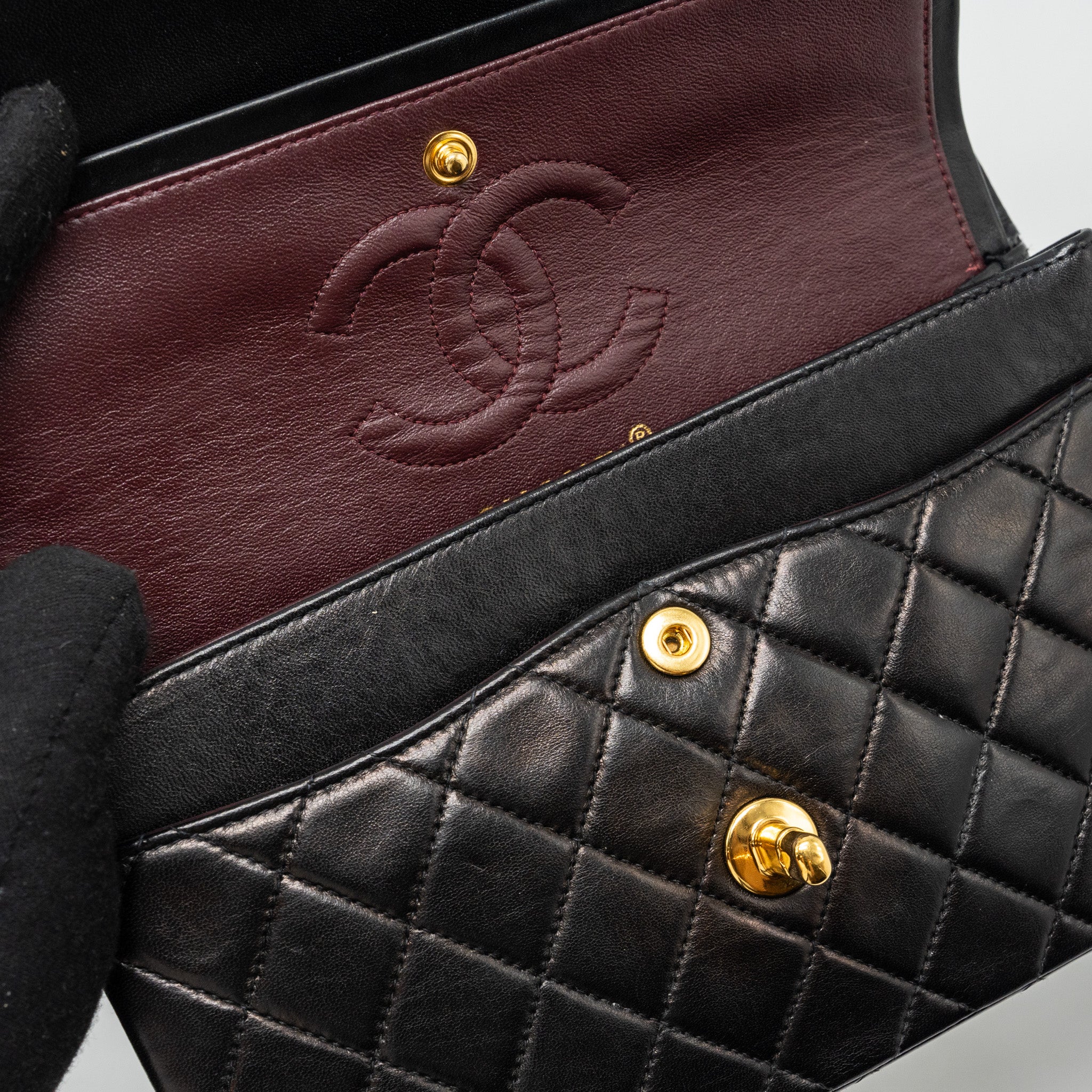 CHANEL VINTAGE SMALL CLASSIC DOUBLE FLAP BAG LAMBSKIN BLACK GHW