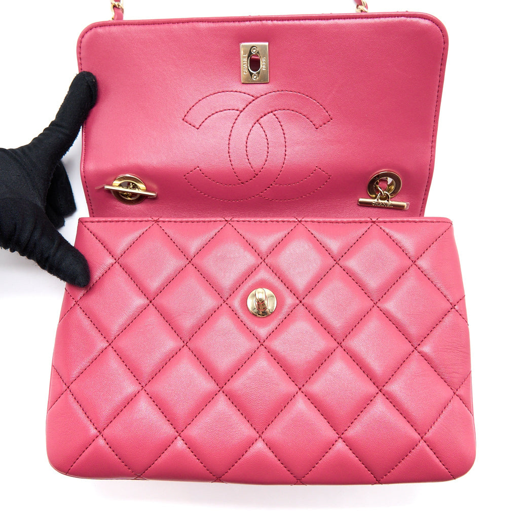CHANEL TOP HANDLE TRENDY CC FLAP BAG LAMBSKIN PINK LGHW