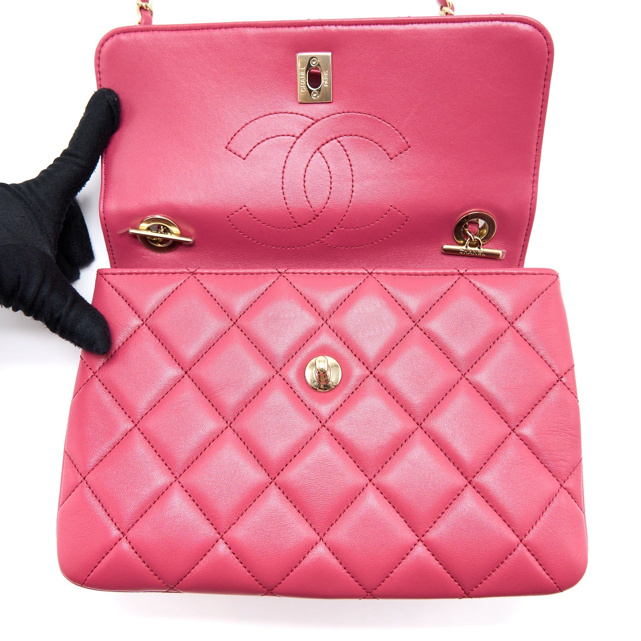 CHANEL TOP HANDLE TRENDY CC FLAP BAG LAMBSKIN PINK LGHW