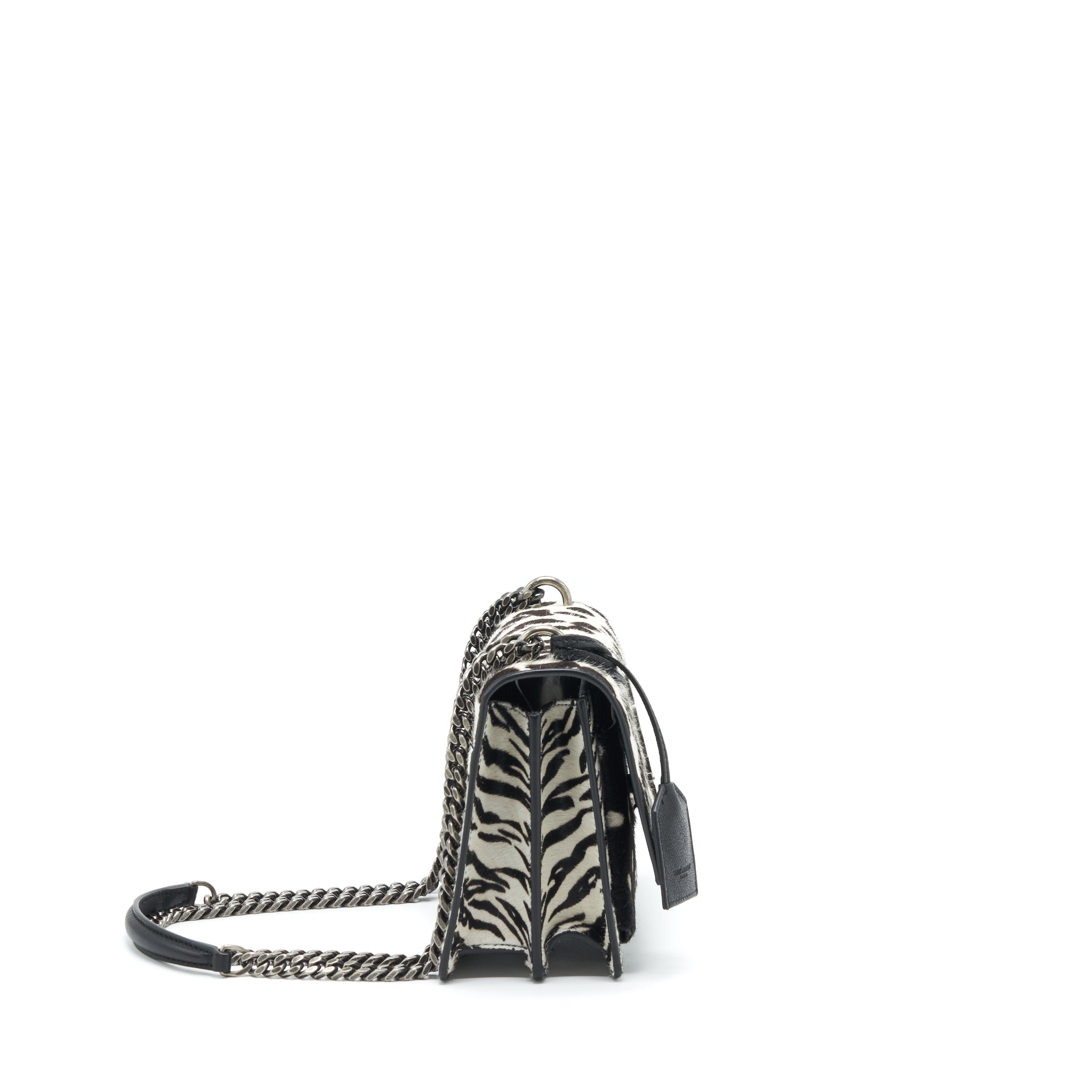 SAINT LAURENT/ YSL SUNSET ANIMAL PRINT CALF HAIR RUTHENIUM HARDWARE