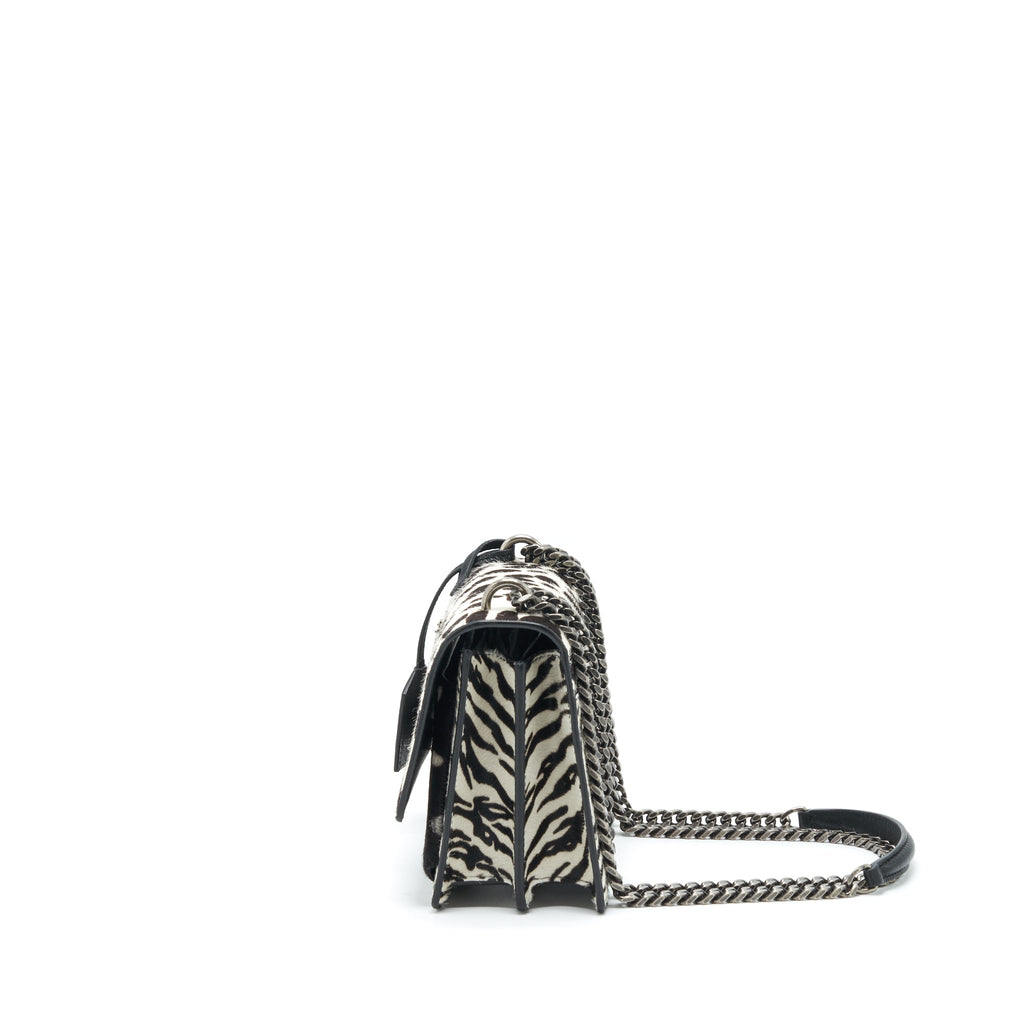 SAINT LAURENT/ YSL SUNSET ANIMAL PRINT CALF HAIR RUTHENIUM HARDWARE