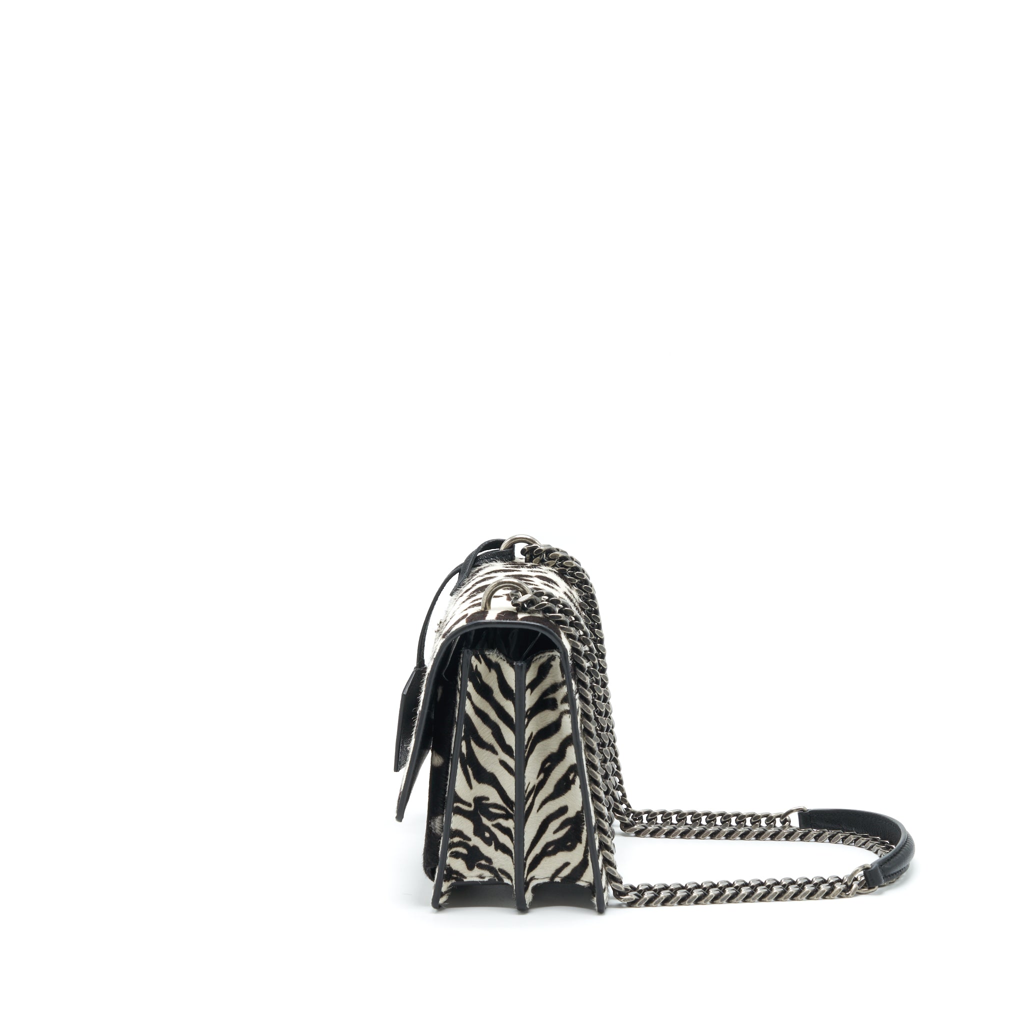 SAINT LAURENT/ YSL SUNSET ANIMAL PRINT CALF HAIR RUTHENIUM HARDWARE