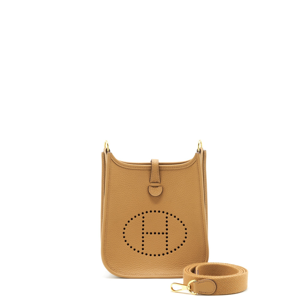 HERMES MINI EVELYNE CLEMENCE BISCUIT / CAMEL GHW
