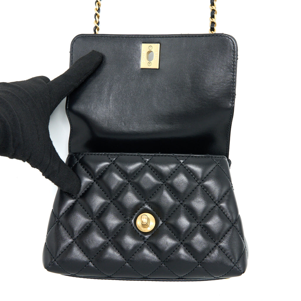 CHANEL 22A MINI COCO HANDLE WITH DETAILED LETTER HANDLE CALFSKIN BLACK BRUSHED GHW (MICROCHIP)