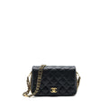 CHANEL 23C MINI FLAP BAG WITH CC LOGO CHAIN GRAINED CALFSKIN BLACK GHW (MICROCHIP)