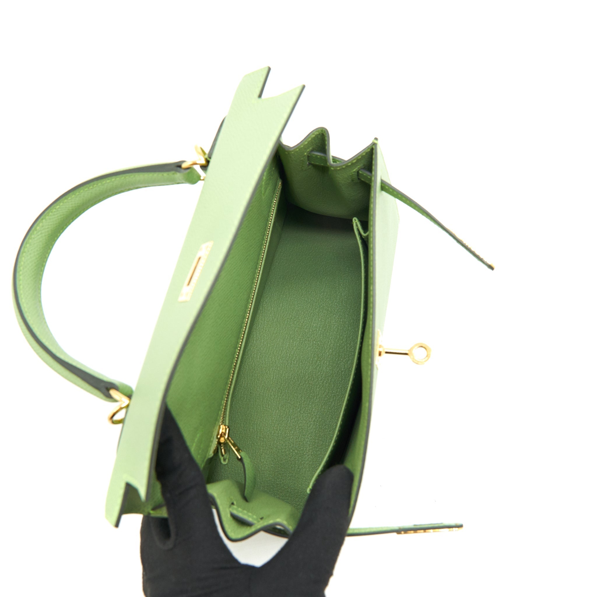 HERMES KELLY 25 SELLIER EPSOM VERT CRIQUET GHW